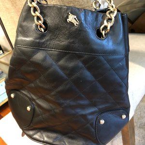 Burberry Black Leather Bucket Bag with Gold Chain